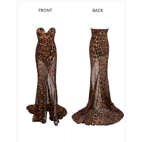 LOVE & LEMONADE Deep V Neck Cross Leopard Print Slim Long Dress size medium nwt - Picture 6 of 12